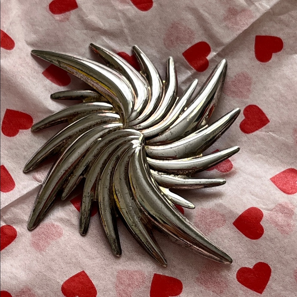 Silver Spiral Starburst Brooch - Women's Jewelry